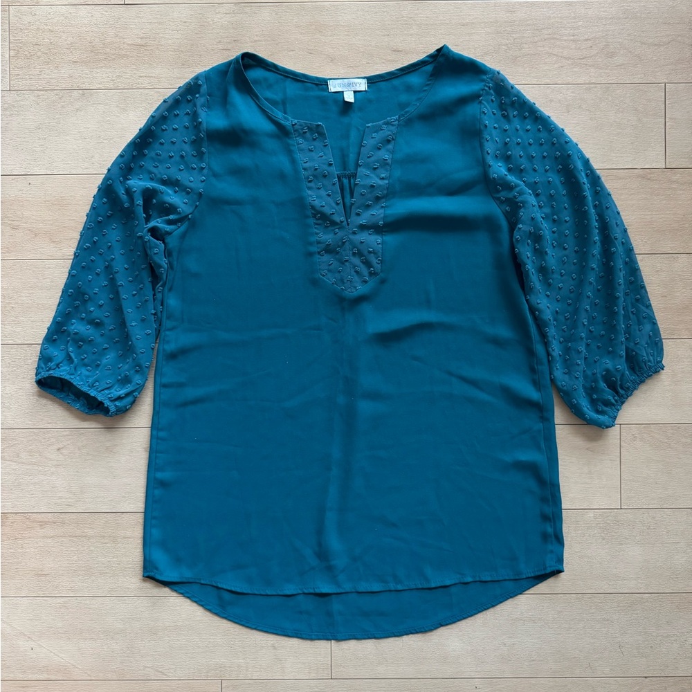 Jun & Ivy (Francesca’s Collections) - teal blue blouse with ¾ sleeves